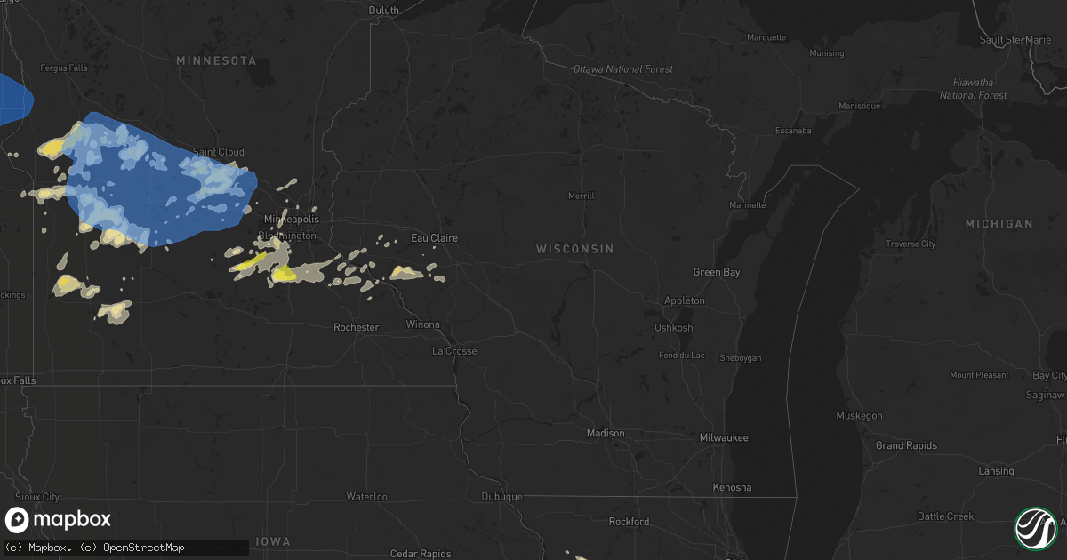 Hail map in Wisconsin on August 23, 2021