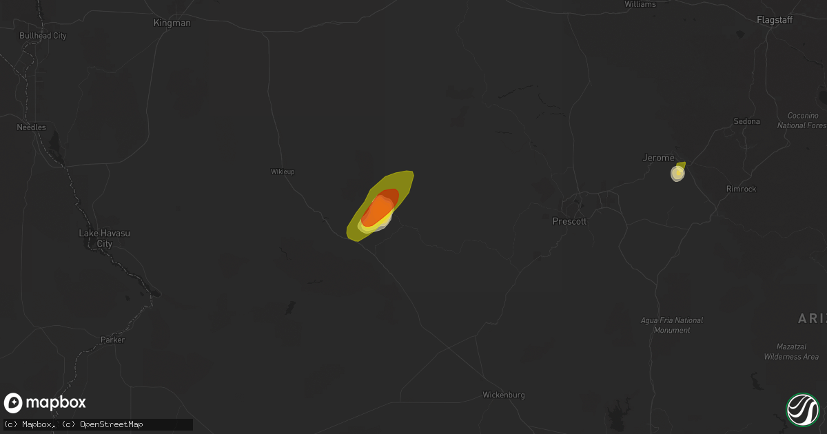 Hail map in Bagdad, AZ on August 23, 2022