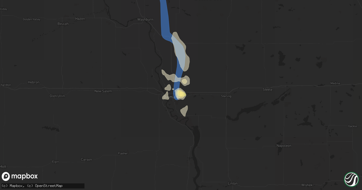 Hail map in Bismarck, ND on August 23, 2022