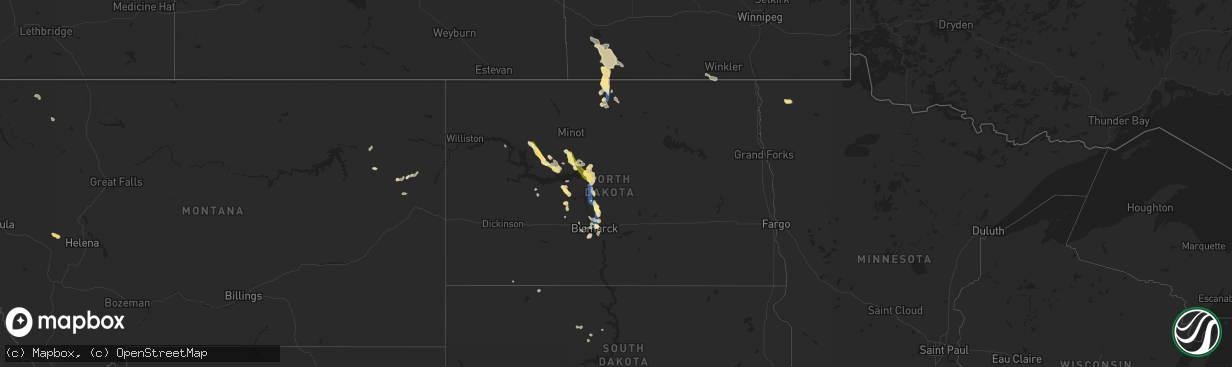 Hail map in North Dakota on August 23, 2022