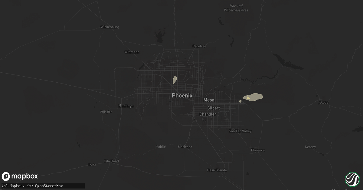 Hail map in Phoenix, AZ on August 23, 2022