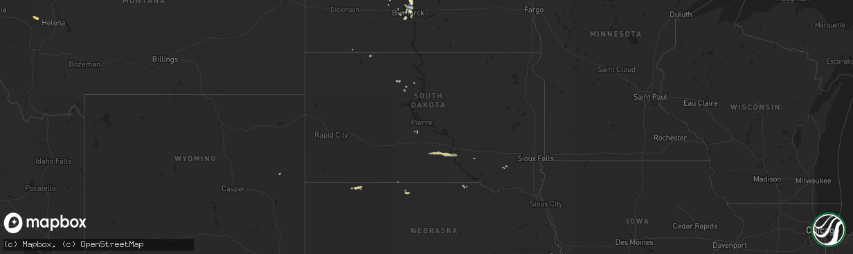 Hail map in South Dakota on August 23, 2022