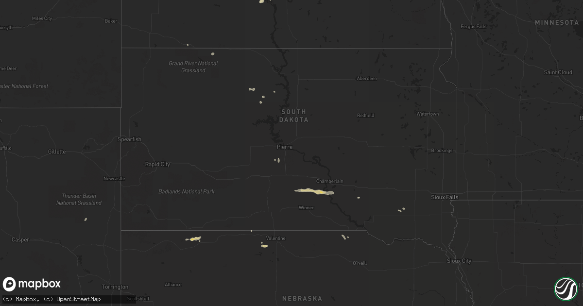 Hail map in South Dakota on August 23, 2022