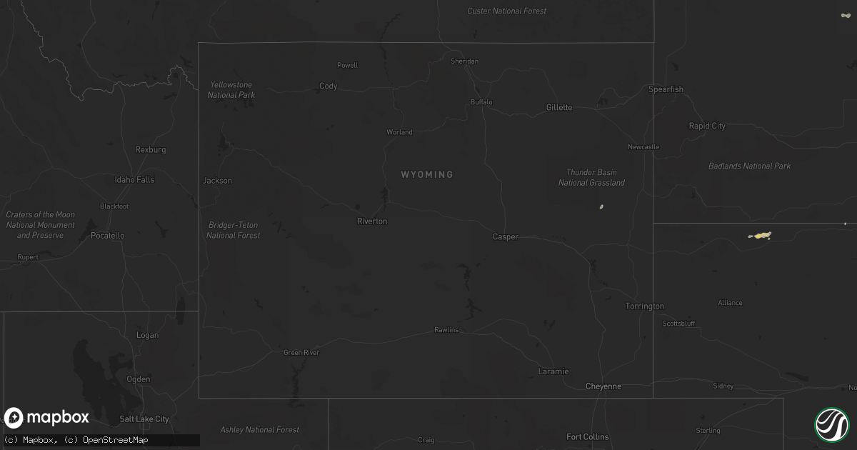 Hail map in Wyoming on August 23, 2022