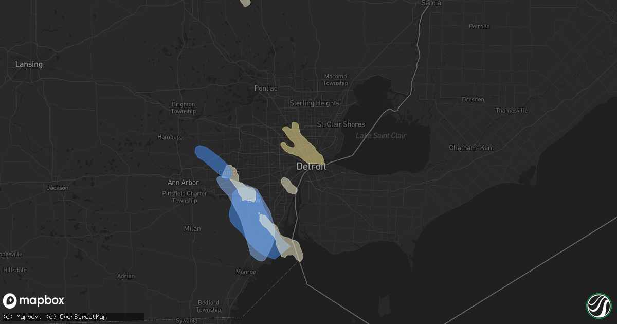 Hail map in Detroit, MI on August 23, 2023