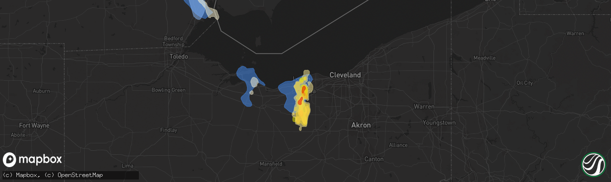 Hail map in Elyria, OH on August 23, 2023