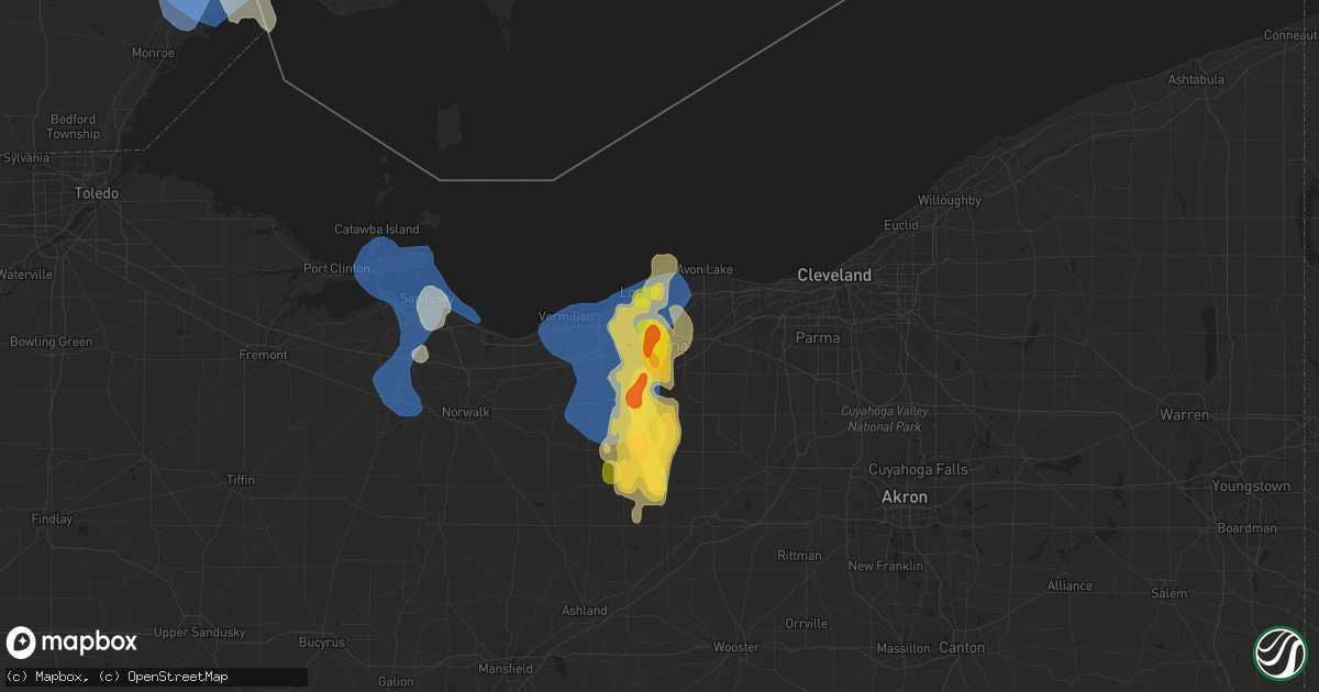 Hail map in Elyria, OH on August 23, 2023