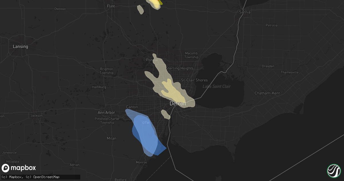 Hail map in Highland Park, MI on August 23, 2023
