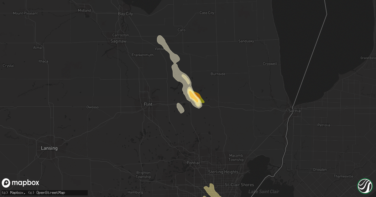 Hail map in Lapeer, MI on August 23, 2023