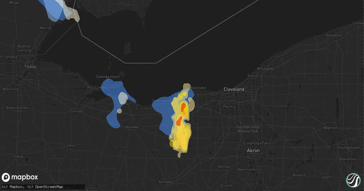 Hail map in Lorain, OH on August 23, 2023