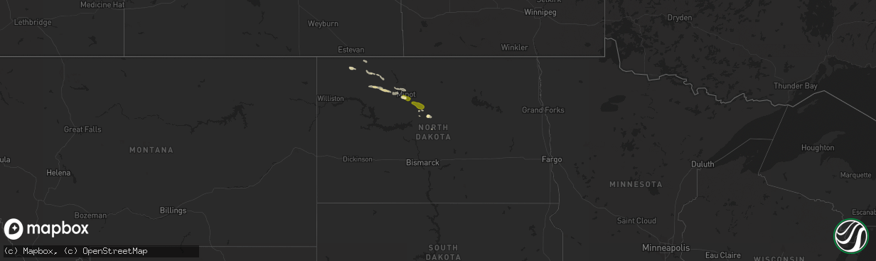 Hail map in North Dakota on August 23, 2023