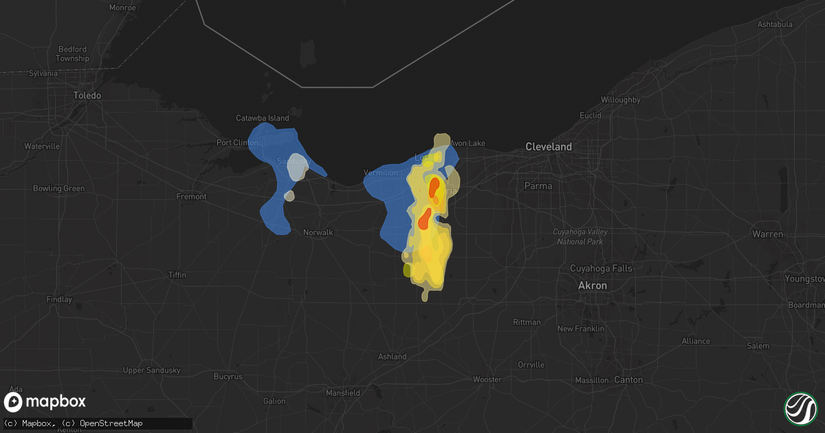 Hail map in Oberlin, OH on August 23, 2023