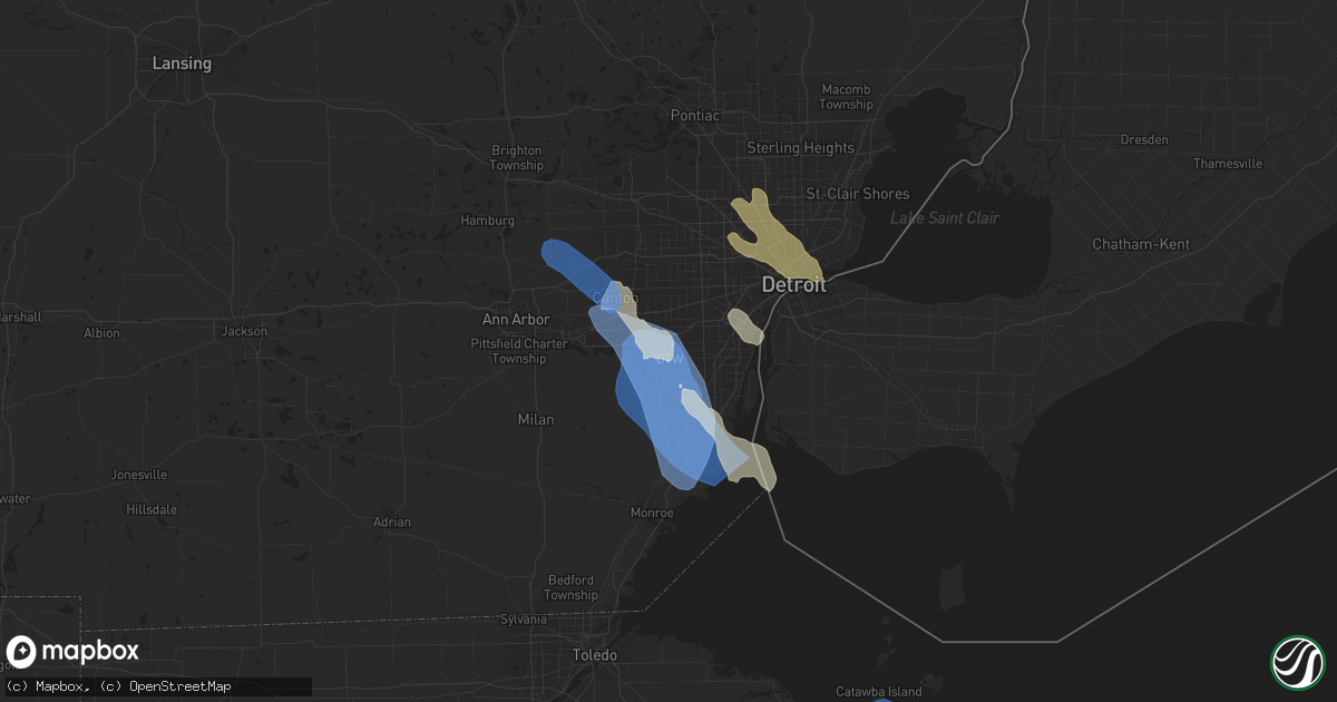 Hail map in Romulus, MI on August 23, 2023