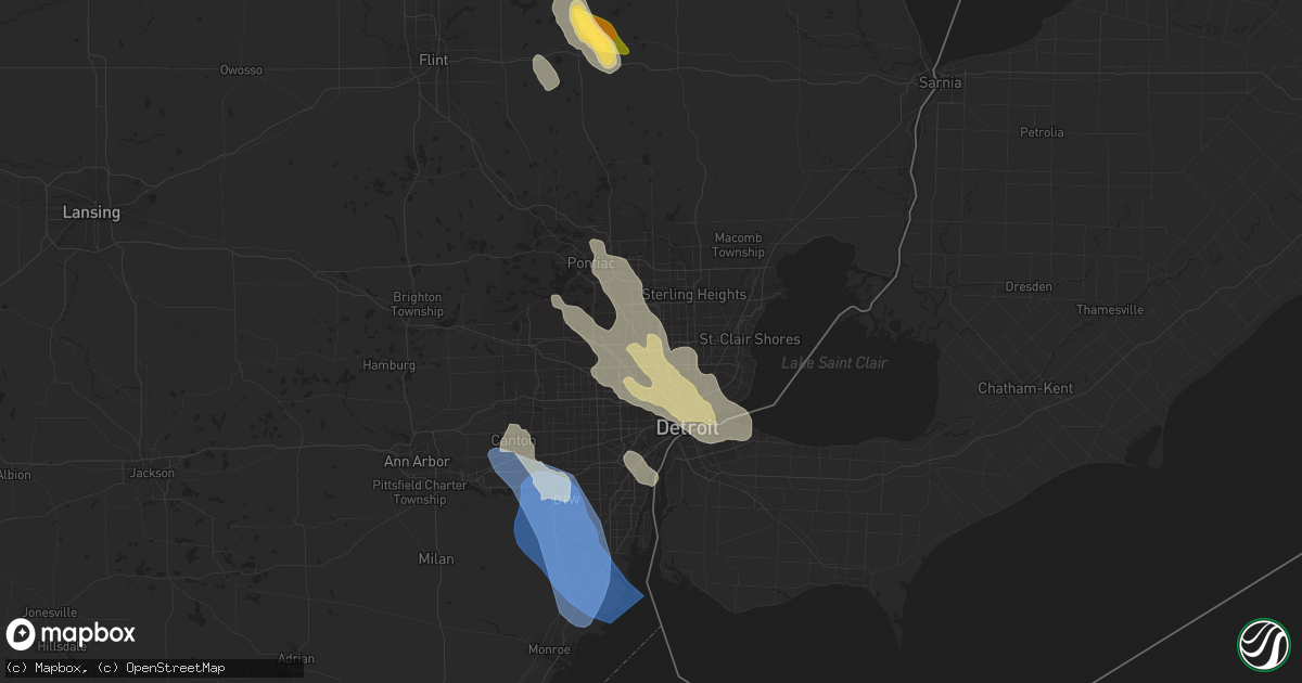 Hail map in Royal Oak, MI on August 23, 2023
