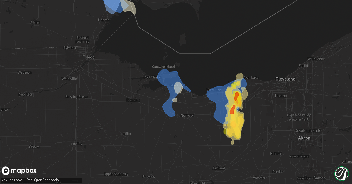 Hail map in Sandusky, OH on August 23, 2023