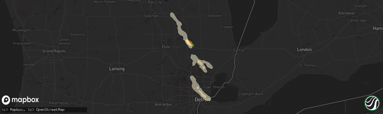 Hail map in Washington, MI on August 23, 2023