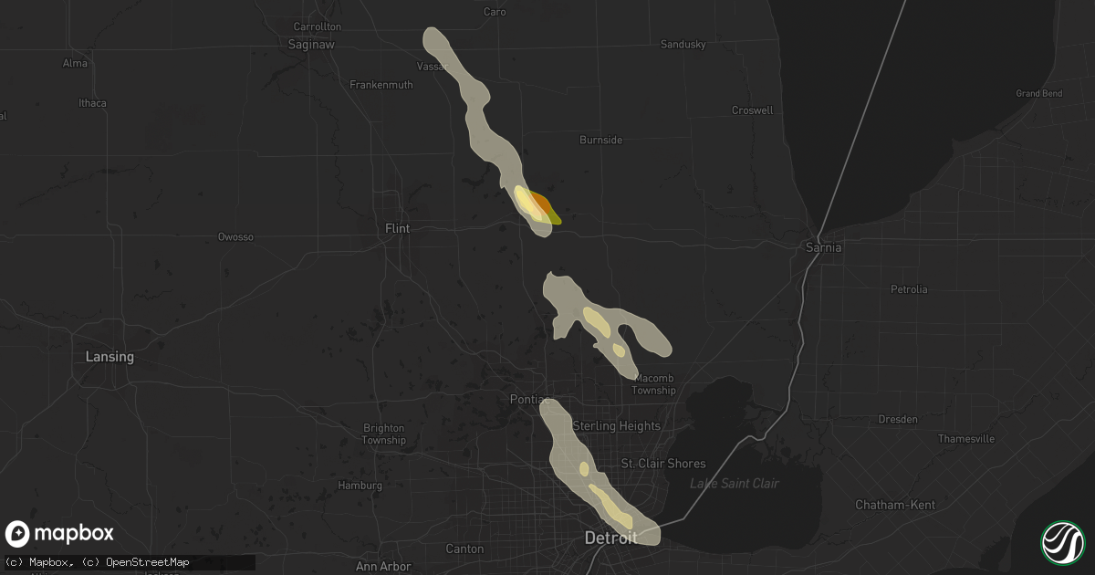 Hail map in Washington, MI on August 23, 2023