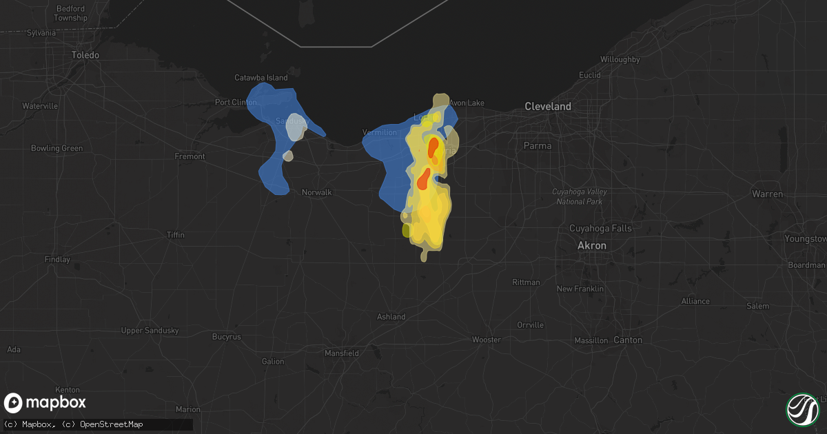 Hail map in Wellington, OH on August 23, 2023