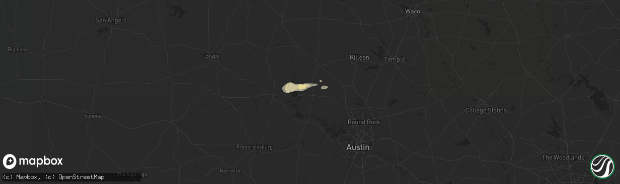 Hail map in Burnet, TX on August 23, 2024