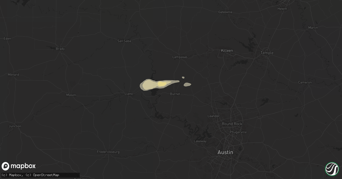 Hail map in Burnet, TX on August 23, 2024
