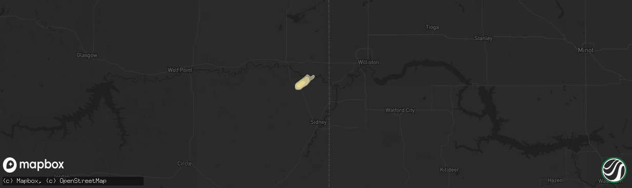 Hail map in Fairview, MT on August 23, 2024