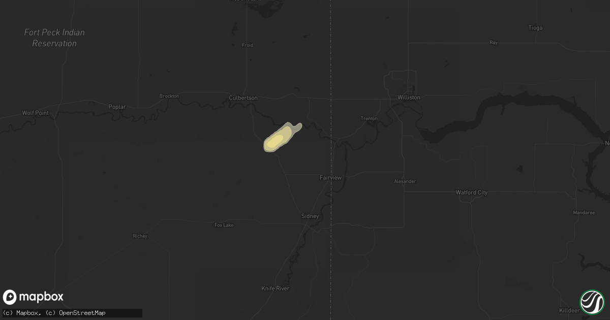 Hail map in Fairview, MT on August 23, 2024