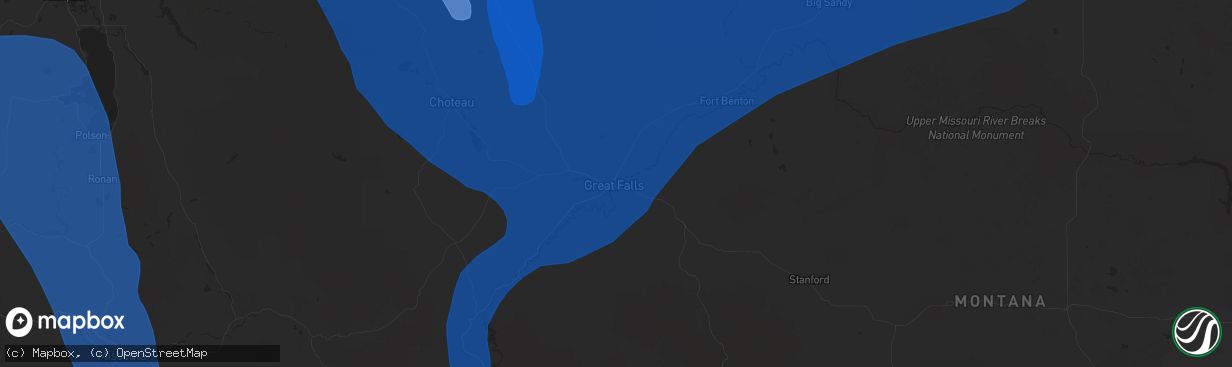 Hail map in Great Falls, MT on August 23, 2024