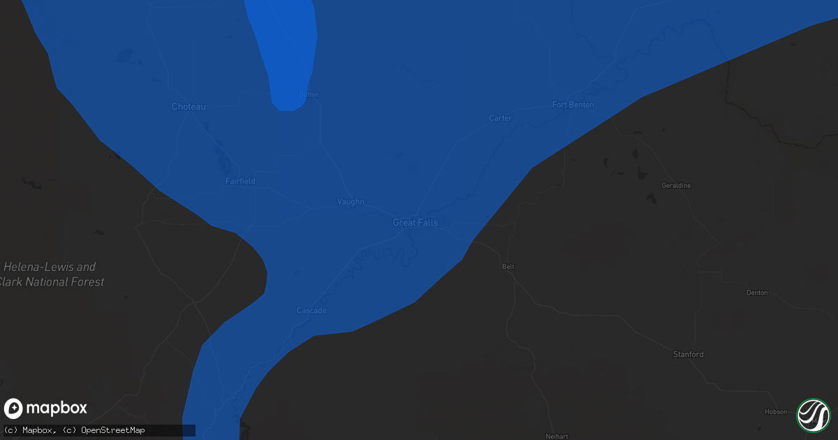 Hail map in Great Falls, MT on August 23, 2024