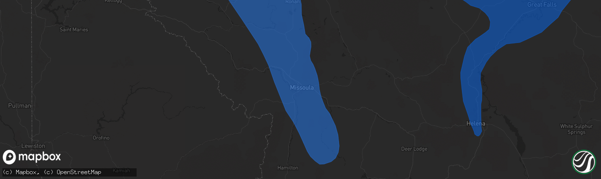 Hail map in Missoula, MT on August 23, 2024