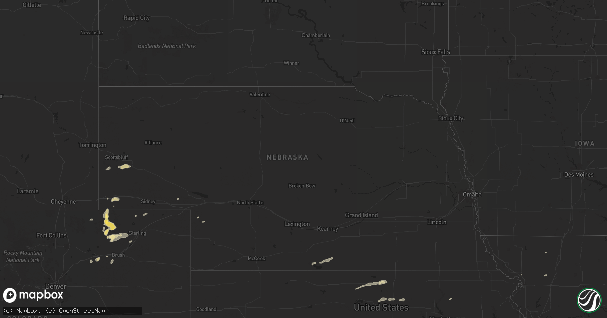 Hail map in Nebraska on August 23, 2024