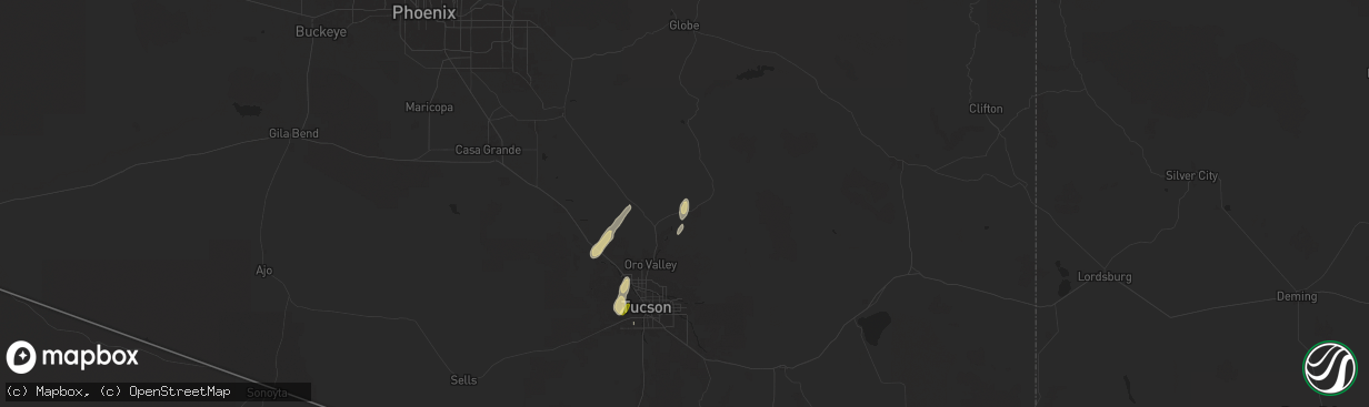 Hail map in Oracle, AZ on August 23, 2024