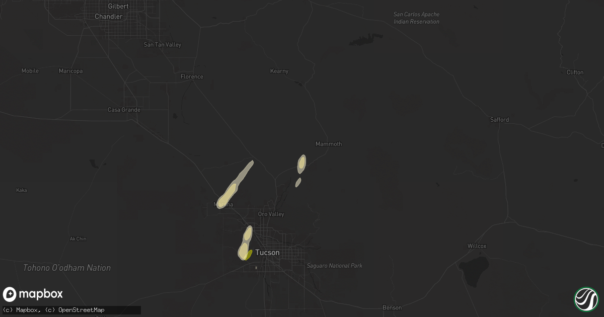 Hail map in Oracle, AZ on August 23, 2024