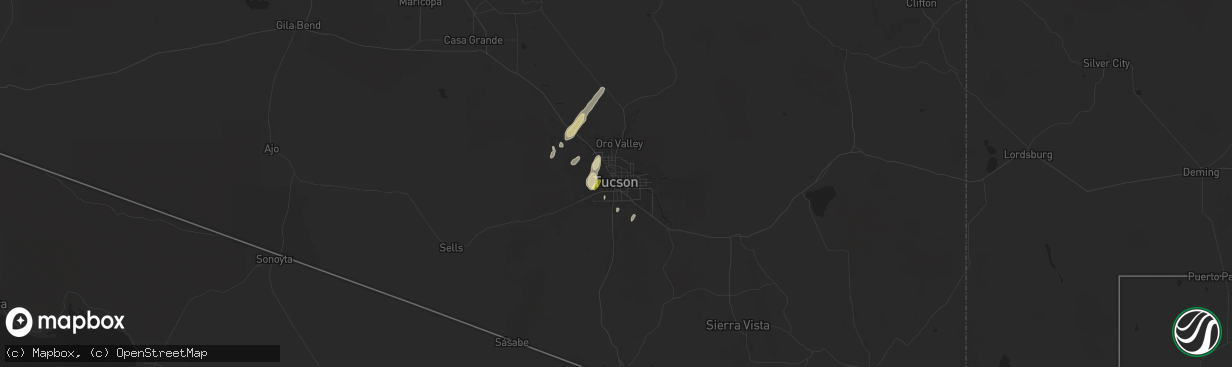 Hail map in Tucson, AZ on August 23, 2024