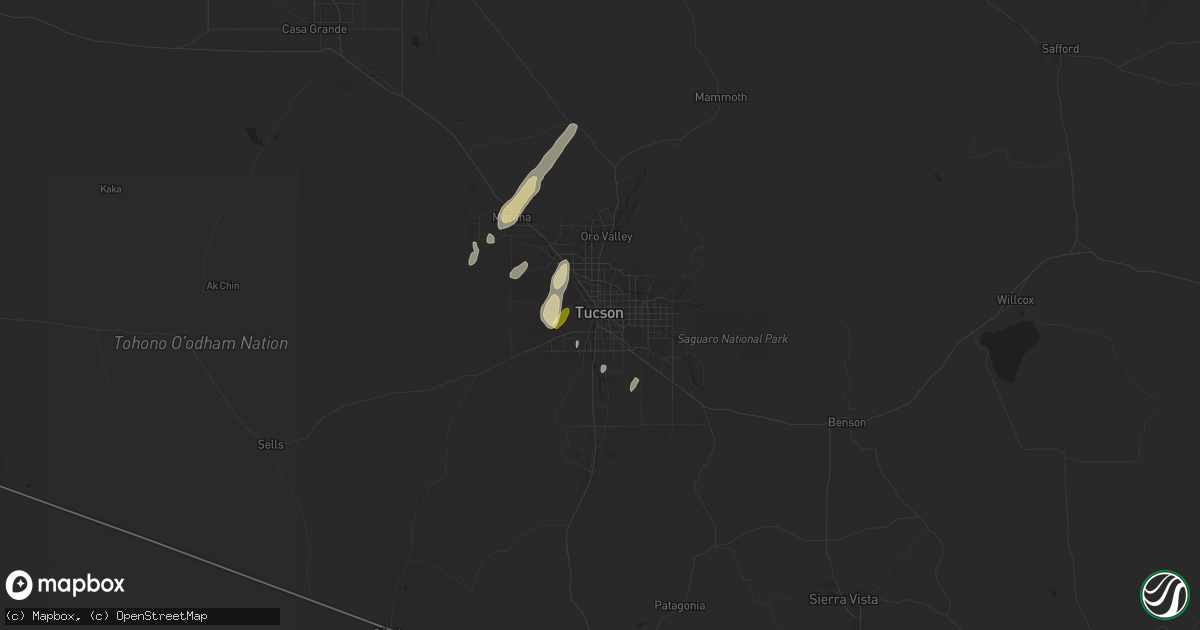 Hail map in Tucson, AZ on August 23, 2024