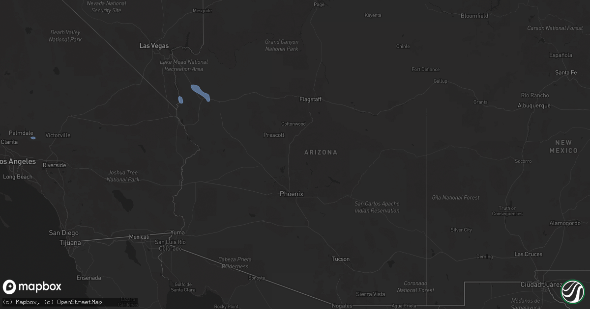 Hail map in Arizona on August 23, 2025