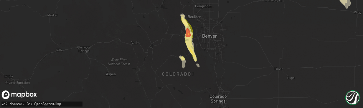 Hail map in Bailey, CO on August 23, 2025