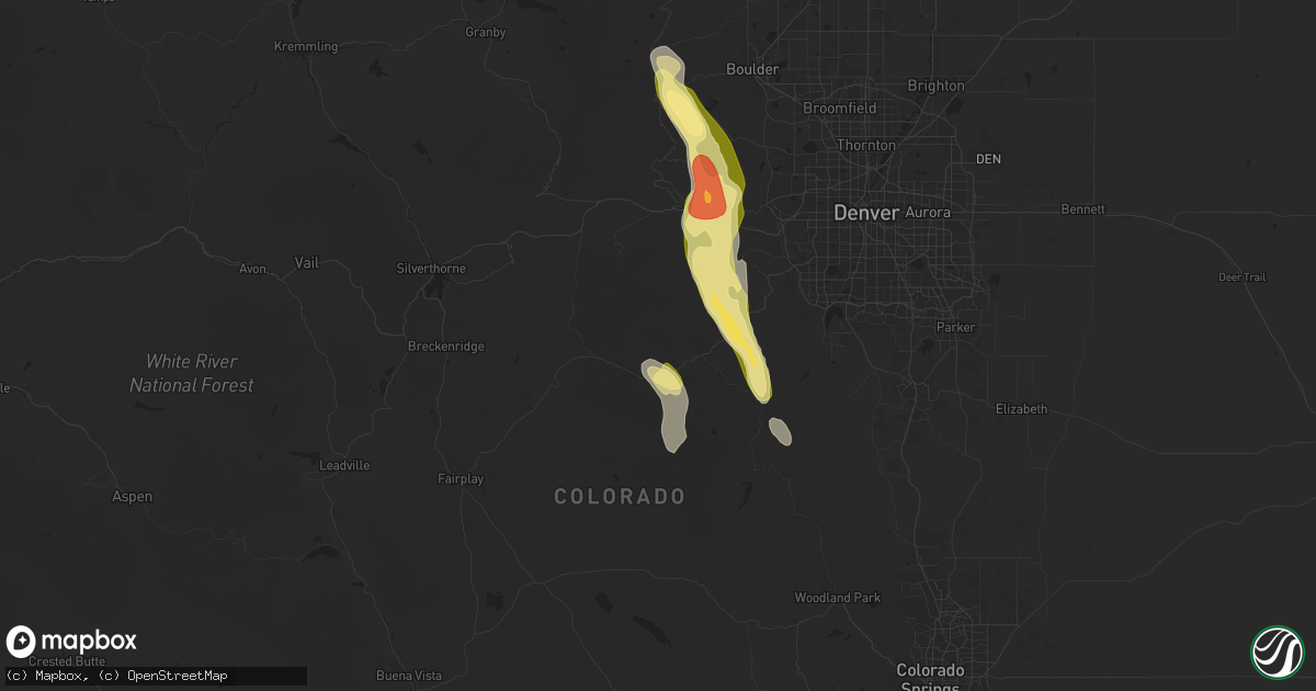 Hail map in Bailey, CO on August 23, 2025