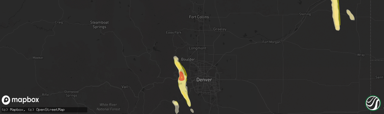 Hail map in Boulder, CO on August 23, 2025