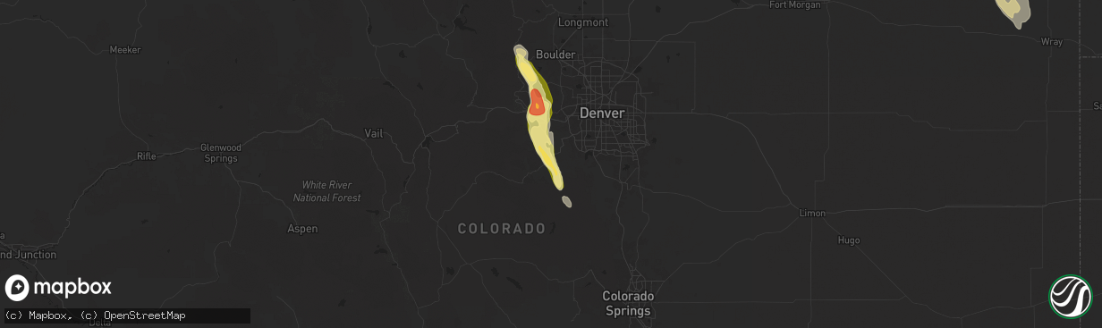 Hail map in Conifer, CO on August 23, 2025