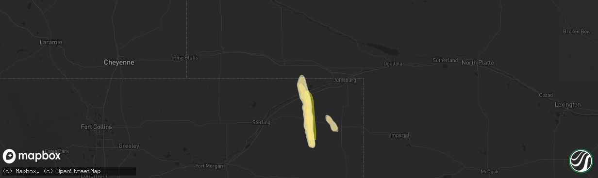Hail map in Crook, CO on August 23, 2025