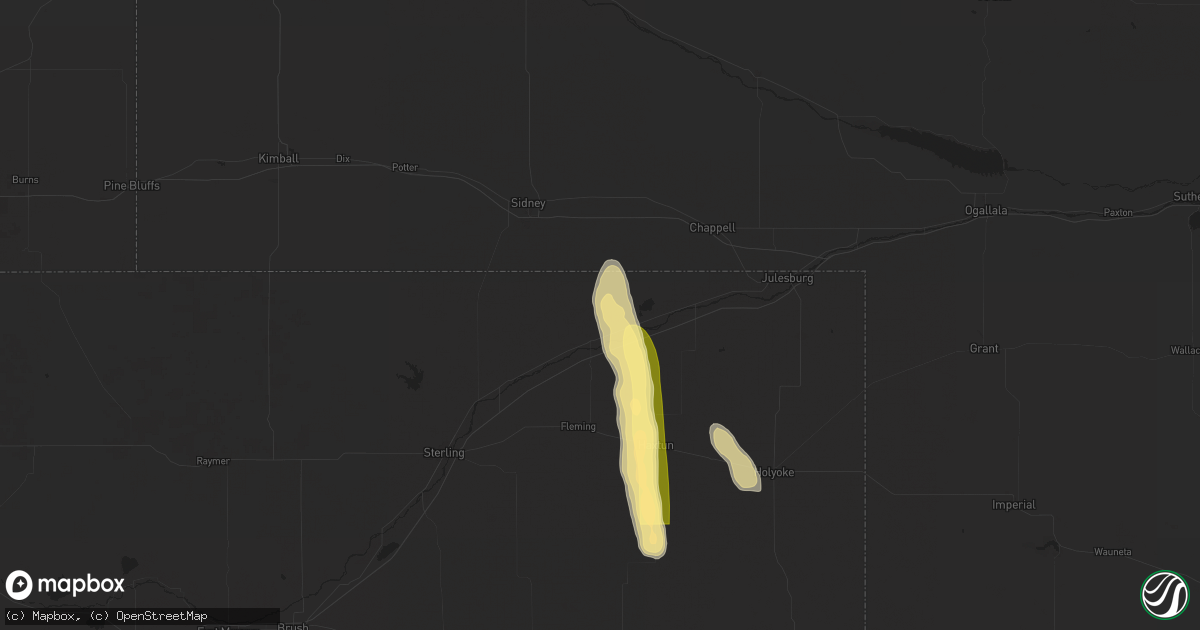 Hail map in Crook, CO on August 23, 2025