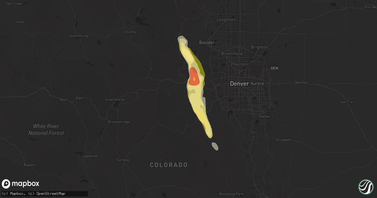 Hail map in Evergreen, CO on August 23, 2025