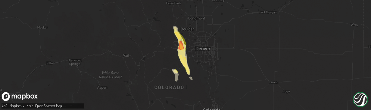 Hail map in Kittredge, CO on August 23, 2025