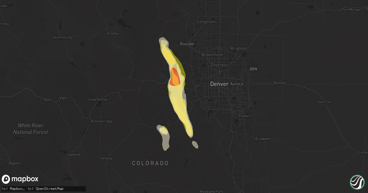 Hail map in Kittredge, CO on August 23, 2025