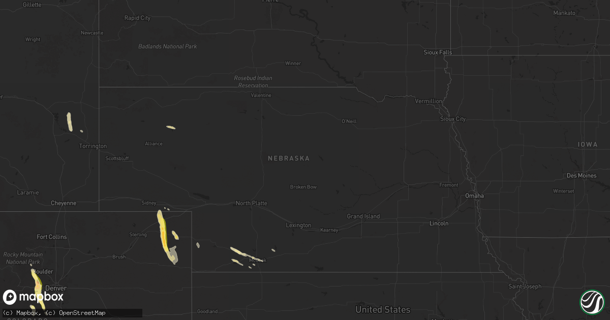 Hail map in Nebraska on August 23, 2025