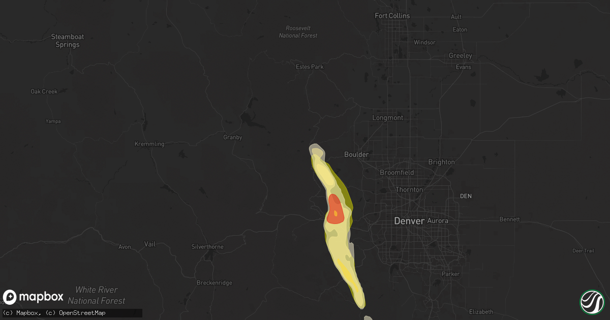 Hail map in Nederland, CO on August 23, 2025