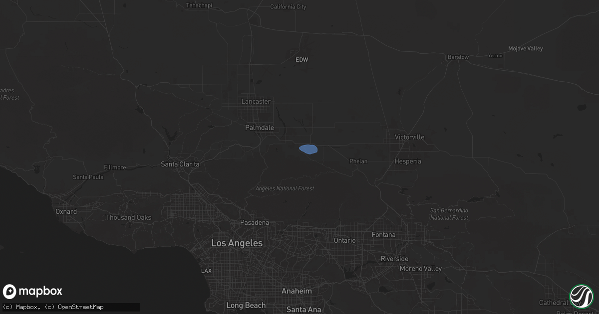 Hail map in Pearblossom, CA on August 23, 2025