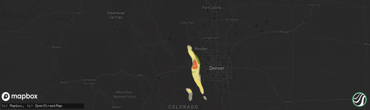 Hail map in Rollinsville, CO on August 23, 2025