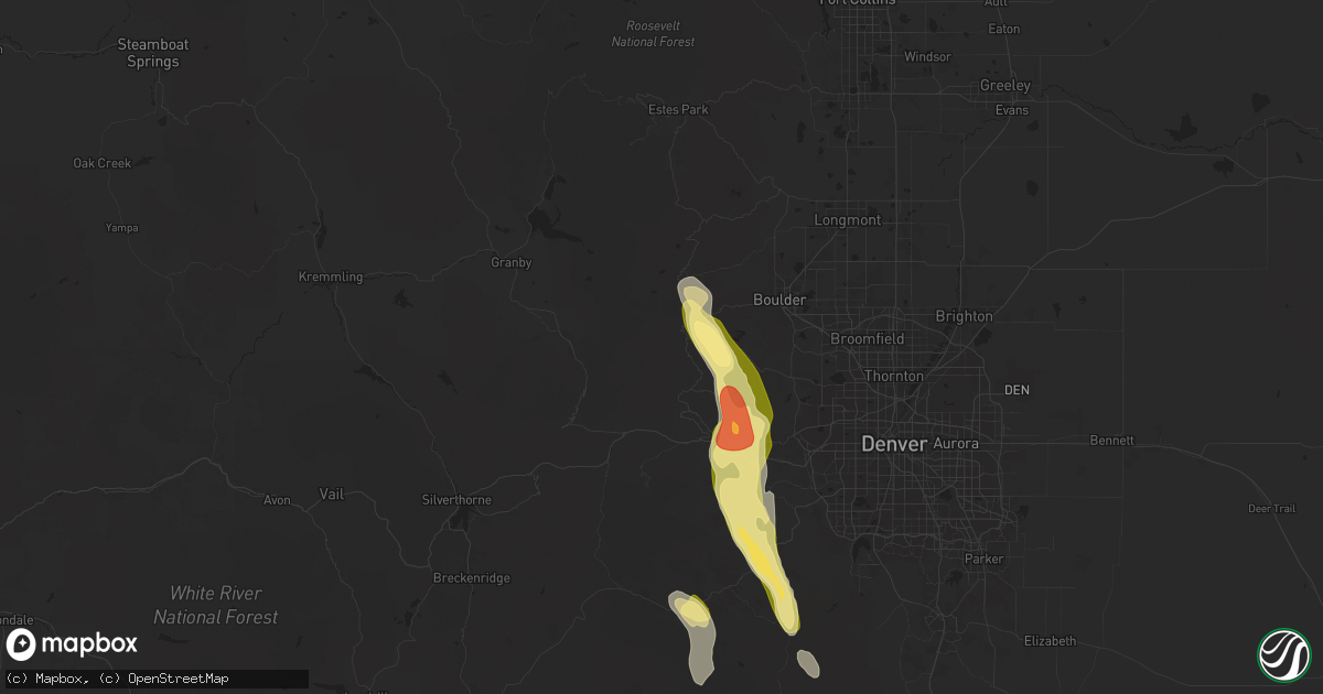 Hail map in Rollinsville, CO on August 23, 2025