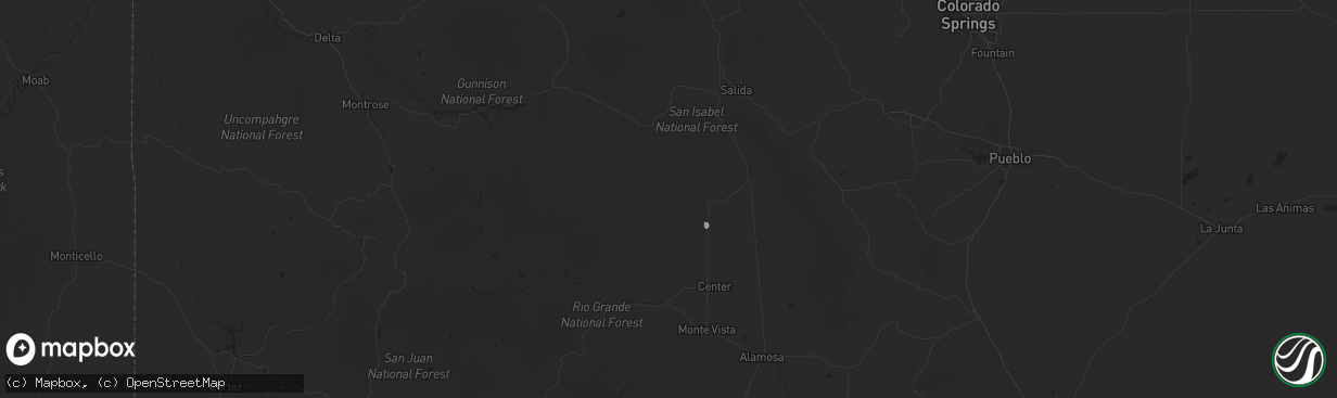 Hail map in Saguache, CO on August 23, 2025